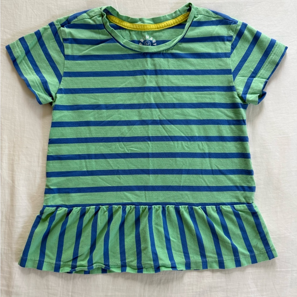 Primary peplum striped Green and Blue t-shirt size 6-7